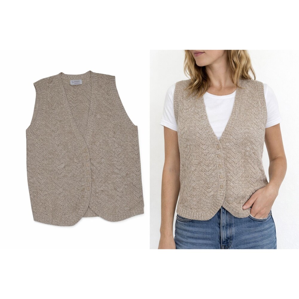 VTG Beldoch Popper Knit Vest Buttoned Down Cottagecore USA MADE Linen Cotton